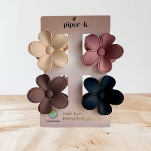 Piper K Flower Hair Clips Set - Cream, Pink, Brown, Black